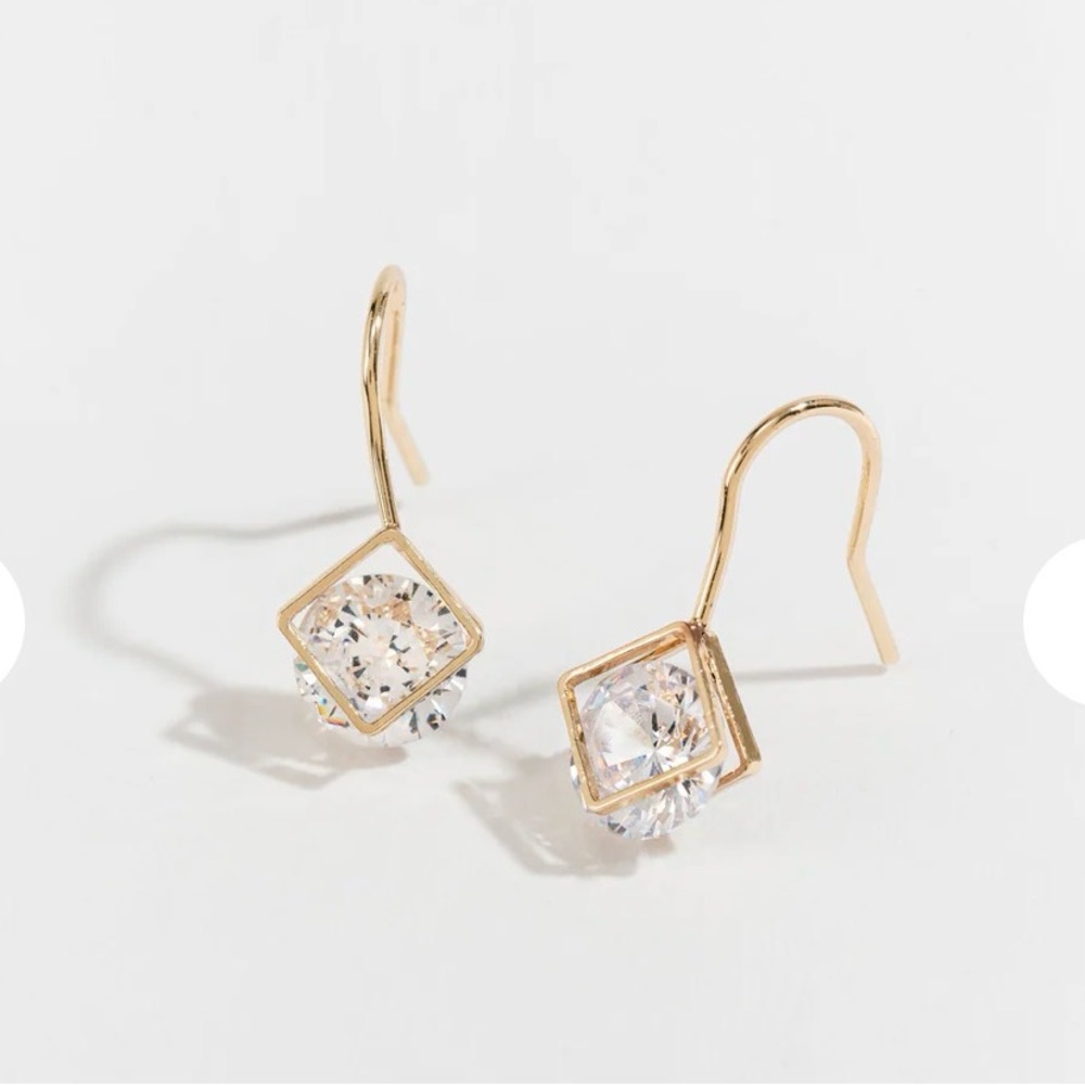 Dazzling Drop Gold and Cubic Zirconia Earrings